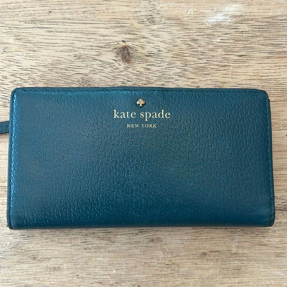 Kate Spade dark green leather wallet with zipper change purse